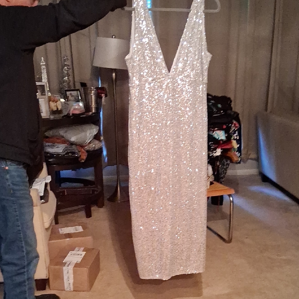 Abercrombie & Fitch Sequin V-Neck silver Evening Dress